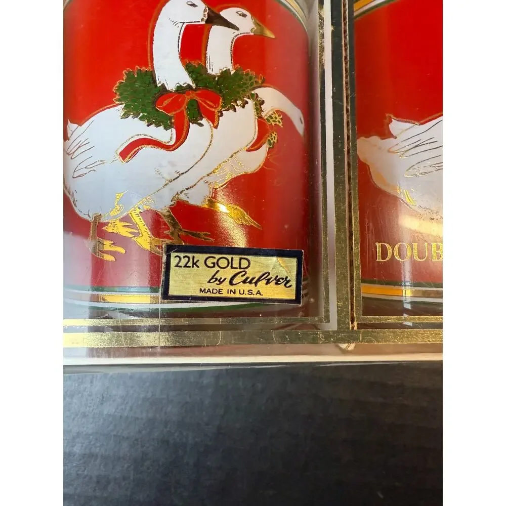 Culver Holly Goose Glasses Holiday Old Fashion Christmas Eggnog (4/14oz) w/Box